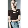 Sentido del Diseño Manga Corta Estilo Western Verano Nueva Camiseta Top Hueco Irregular