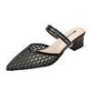 Comercio Exterior talla grande Malla Puntera Zapatillas de Tacón Grueso para Mujer Verano Transpirables Ligeras Cómodas Casuales Zapatos de Tacón Alto Zapatillas