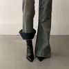 Botas Curtas Pretas de Salto Alto Novo Estilo 2025 Botas de Tornozelo Stiletto Bico Fino Hot Girl Versáteis Elásticas Slim