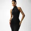 Vestido Elegante Plissado de Gola Alta Slim Elegante Novo para Exportação Europeia e Americana Vestido de Festa Encontro