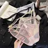 Panty de Malla de Encaje Francés para Mujer Puro Deseo Cintura Baja Lazo Correa Fina Hueco Transpirable Tanga Sexy 6044