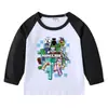 Camiseta Raglan Infantil Minecraft Meu Mundo Primavera e Outono Gola Redonda Camisa Base Manga Longa Camiseta de Bebê para Meninos