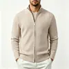Chaqueta de punto con cremallera completa, cuello alto para hombre, estilo europeo y americano, engrosada para otoño e invierno, con textura de sarga y patrón de jacquard