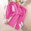 Traje para niñas europeas y americanas 2025 primavera nuevo camisa de manga larga chaqueta pantalones de pierna ancha conjunto de dos piezas explosión ropa para niños al por mayor