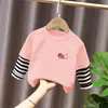 Ropa para Niñas Conjunto de Dos Piezas Camiseta de Manga Larga Primavera y Otoño Top Infantil Atuendo de Otoño para Niños Mayores Camiseta Básica de Rayas de Algodón Puro