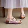 Versión de Piel de Vaca~Zapatos Birkenstock de Cuero con Hebilla y Suela Gruesa, Sandalias Casuales de Punta Abierta para Uso al Aire Libre, Zapatos Romanos Retro Slip-On para Playa