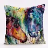 Serie de Fundas de Almohada de Lino con Patrón de Caballo en Acuarela de Dibujos Animados Especial Transfronterizo para Sala de Estar de Casa Cubierta de Cojín para Cama Lateral