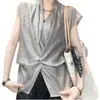 Camisa de Manga Corta con Cuello en V Estilo Francés Talla Grande para Mujer, Nuevo Modelo Verano 2026, Top Único y Hermoso que Ceñe la Cintura Adelgazante para Mujeres con Curvas