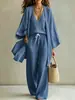 Conjunto de tres piezas de estilo europeo y americano transfronterizo para primavera, verano y otoño, de corte holgado, longitud media, con cárdigan de manga tres cuartos, chaleco sin mangas y pantalones largos para uso casual