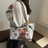 Bolsa Tote de Ombro Estilo Coreano Tendência Transfronteiriça para Mulheres, Novo Modelo Inverno 2025, Bolsa de Ombro Personalizada com Grafite, Bolsa de Braço Versátil