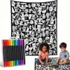 Manta Criativa para Colorir DIY Grafite Desenho em Linha Preto e Branco Manta Pintada à Mão para Lazer em Casa Manta Multifuncional para Soneca Venda por Atacado