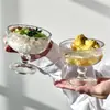 Copas de vidrio únicas estilo francés con relieve y base corta, vasos para batidos, copas de postre de alta gama, copas de yogur de lujo y copas de helado vintage