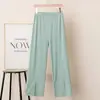 Pantalones Casuales de Seda de Hielo con Aberturas para Mujer, Ropa Exterior de Verano, Pantalones de Pierna Ancha de Cintura Alta, Pantalones Ligeros Sueltos Dagging, Pantalones Rectos de Color Sólido