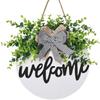 Corona de letras 3D tridimensional con resorte de tabla de madera transfronteriza, decoración colgante de puerta con lazo, decoración de plantas acuáticas verdes