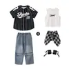 Conjunto de Dança de Rua para Menina Jeans Largo Conjunto de Manga Curta para Menino Crianças Hiphop Performance Dança de Rua Roupas da Moda para Crianças