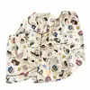 Pijama Divertido Xiaoxin de Algodão Nuvens, Novo Estilo com Borda Preta, Tamanho Grande para Mulheres, Conjunto de Três Peças para o Verão, com Bojos, Pode Ser Usado Fora de Casa como Roupa de Casa