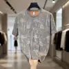 Camiseta de Manga Corta con Estampado de Mármol Estilo Retro Americano para Hombre, Marca de Tendencia, Holgada Casual de Peso Pesado con Sensación de Alta Gama, Top de Media Manga