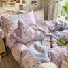 Juego de Cama Coreano de Cuatro Piezas 2026 Nuevo Estilo Patchwork Cuadros Sábana y Funda Nórdica Juego de Cama de Tres Piezas para Dormitorio de Estudiante