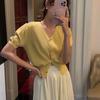 Suéter Cárdigan de Punto Corto de Manga Corta con Cuello en V de Estilo Occidental Retro Francés de Alta Gama Elegante para Mujer Verano