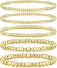 Pulseira de Contas de Ouro 14K Mais Vendida da Amazon para Mulheres, Simples e Versátil Pulseira de Contas de Cobre 3-6mm, Pulseira de Contas com Corda Elástica