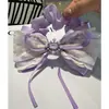 Diadema de Goma Elástica para Cabello con Lazo de Cinta Floral de Gasa de Hada con Perlas y Pedrería, Estilo Francés, Temperamento Suave, Medio Atado
