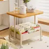 Carrito Estantería de Almacenamiento, Estantería Móvil de Piso de Múltiples Niveles, Estante Lateral de Hierro Forjado, Mesa Lateral Móvil de Madera Maciza