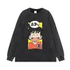 Estampa de rosto sorridente, camiseta de manga curta lavada e com aspecto desgastado, estilo anime japonês, design de ombros caídos, unissex, moderna, camiseta de manga curta de corte solto, para vendas transfronteiriças