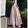 Foto real de los nuevos pantalones casuales de lino de cintura alta, estilo de principios de otoño, de longitud media, plisados, con cordón, de pierna ancha para mujer