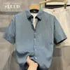 Camisa de Verano Delgada de Alta Calidad Fresca de Manga Corta para Hombre, Camisa Holgada Casual de Seda Helada con Pliegues de Media Manga