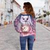 Suéter 3D transfronteiriço estampa de coruja novo europeu e americano vestuário feminino top feminino ombro de fora top feminino ombro oblíquo blusa de base feminina