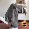 Pantalones sucios a cuadros para hombre, primavera y otoño 2026, estilo nuevo, juveniles, holgados, deportivos, con felpa, rectos, casuales