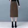 Falda de lana hecha a medida para mujer, otoño e invierno, de cintura alta, con abertura, largo midi, adelgazante, corte recto, ajustada al cuerpo, adecuada para ir al trabajo