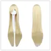 Peluca de Cosplay 100 cm de largo cabello liso seda de alta temperatura pequeño Serge cabello liso largo dorado claro peluca de venta caliente de comercio exterior