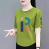Itens de saldo de comércio exterior transfronteiriço, itens de marca com etiquetas removidas, roupas femininas de boutique para comércio exterior, novos tops irregulares de manga curta para o verão, camisetas para mulheres