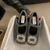 EM. Elegantes Zapatos Mary Jane Ji para Mujer, Zapatos Cuadrados con Piel Sintética y Pedrería Estilo Francés para la Noche, Forrados de Borrego, Zapatos Planos de Invierno para Mujer