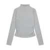 Camiseta de manga larga para mujer de spandex con cuello medio alto, casual y cómoda, versátil para el uso diario, con diseños estampados y bordados, adecuada para uso en grupo