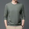 Camiseta de manga larga gofrada para hombre, cuello redondo, camiseta interior, color liso, para jóvenes y mediana edad, camiseta casual para hombre