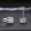 Novos Brincos Hip-Hop Masculinos Populares Europeus e Americanos Cheios de Diamante Zircônia Micro-Incustada Rodada Galvanizada Brincos Venda por Atacado da Amazon