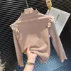 Capa base para niñas con forro polar, nuevo estilo otoño/invierno, con pequeñas mangas acampanadas, camiseta de manga larga de moda estilo coreano, perfecta como capa interior para niñas