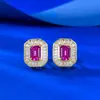 Mu Jing Nuevo Estilo Plata de Ley 925 Zafiro Cultivado Azul Polvo 5*7mm Aretes de Botón Montura Cuadrada Vintage Aretes para Fiesta de Noche Transmisión en Vivo