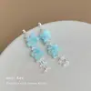 Brincos de Franja com Flores Azuis Super Fada para Mulheres, Temperamento Fresco e Doce, Brincos de Estilo Festivo com Contas de Cristal de Vidro
