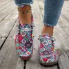 Sapatos Populares de Lona com Cadarço para Mulheres 2025 Tênis Flat Graffiti Exportação Colorida Transfronteiriça Cano Baixo Tamanho Grande Estilo Étnico