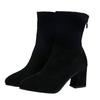 Zapatos de tacón alto de punta fina con hebilla de cinturón europeos y americanos, botas cálidas negras de otoño e invierno para mujer, botas de moda de media caña con tacón grueso para mujer