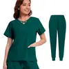 Traje para Lavar Ropa a Mano Verano Delgado Secado Rápido Elástico Fregado Manga Corta Pantalones Color Sólido Hospital Enfermera Traje de Enfermera