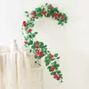 Decoración de pared de flor de rosa de vid artificial de plástico, popular fondo de planta falsa para bodas, decoración del hogar y escaparates, con vides florales entrelazadas
