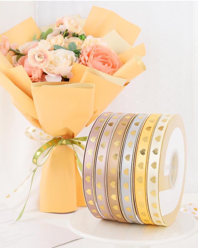 1cm烫金爱心丝带花束礼盒蝴蝶结礼品鲜花包装丝带缎带花束装饰