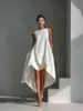 2026 Amazon Europeo y Americano Sitio Independiente Primavera Algodón y Lino Vestido Asimétrico con Parte Delantera Corta y Trasera Larga, Sin Mangas Ropa de Vacaciones para Mujer