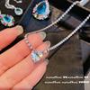 Pintura a óleo vintage Aqua Blue Water Drops Gem Ring banhado a ouro 18K Diamond Group Set Zircon Opening Ring Brilliant Necklace