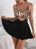 Traje de Baño Bikini Entero con Falda Estilo Europeo y Americano 2026 Transfronterizo Amazon Color Sólido Bloqueo de Color Tankini Traje de Baño para Aguas Termales para Mujeres