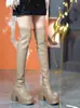 Botas Largas de Punta Redonda con Suela Gruesa Europeas y Americanas para Mujer, Botas Ajustadas, Nuevo Estilo Otoño e Invierno 2025, Tacones Gruesos, Botas Ajustadas, Botas por Encima de la Rodilla